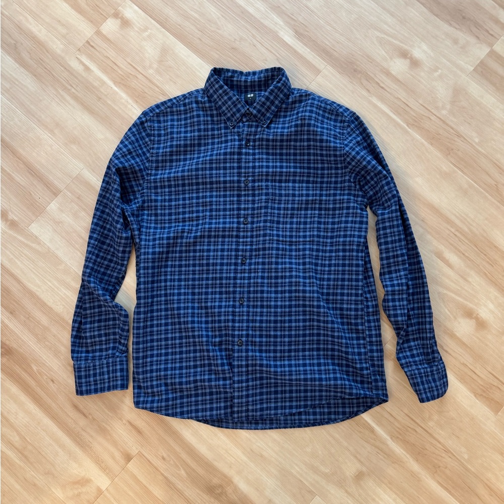 Uniqlo Blue Plaid Flannel Shirt Size L 100% Cotton